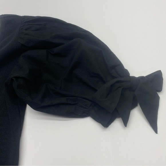 Anthropologie Maeve Women’s Black Puff Sleeve Blouse SM Double V Neck - Picture 4 of 13